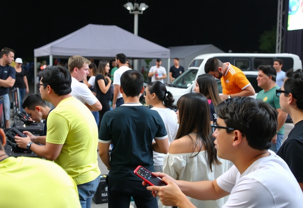 Evento comunitario de Chickenroadtechs con participantes diversos disfrutando de competiciones de carreras